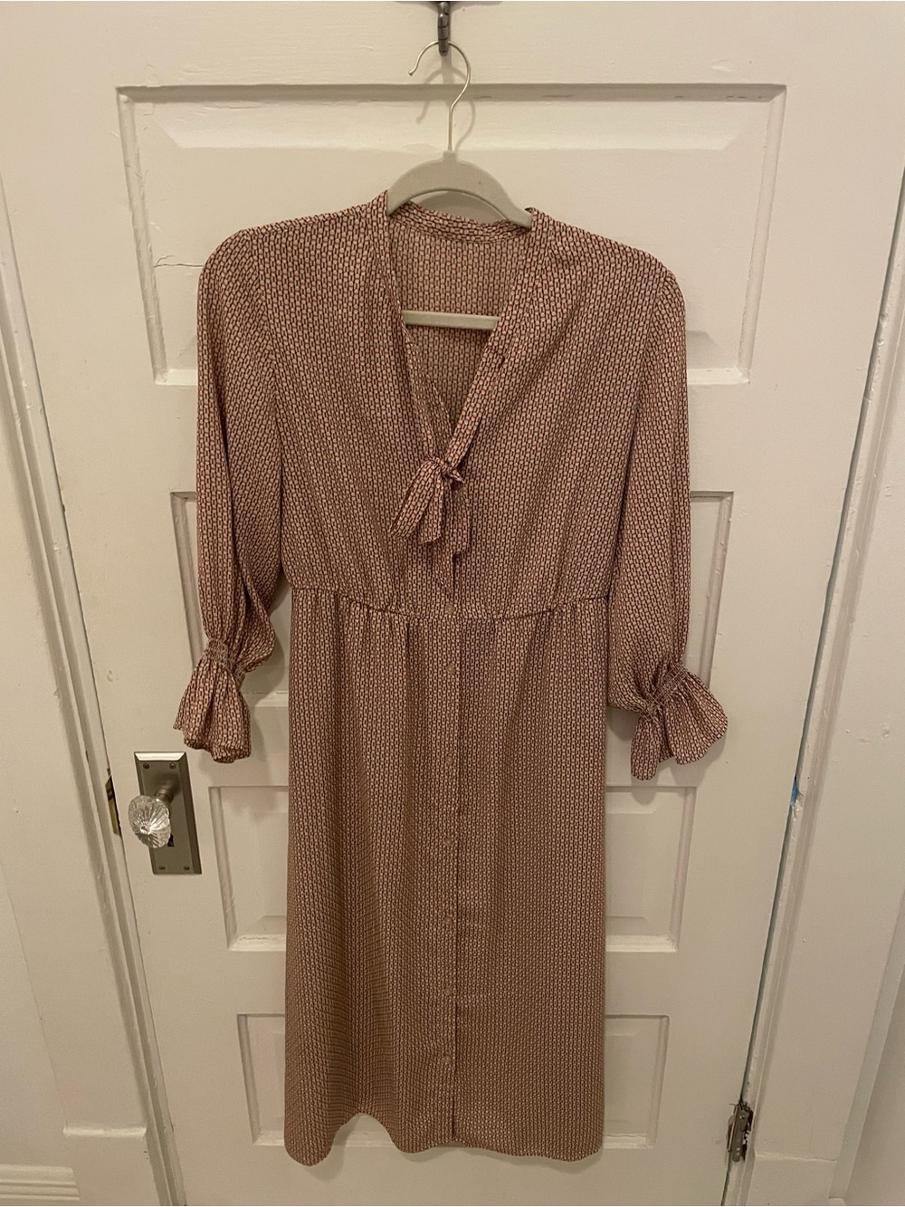 Tie-Neck Midi Dress in Dusty Peach